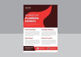 Flyer-Vorlage für Klempnerarbeiten. Broschürenvorlage für professionelle Sanitär-Service-Flyer-Plakate. benötigen einen Klempner-, Handwerker- und Klempnerservice-Flyer. vektor