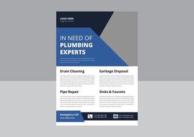 Flyer-Vorlage für Klempnerarbeiten. Broschürenvorlage für professionelle Sanitär-Service-Flyer-Plakate. benötigen einen Klempner-, Handwerker- und Klempnerservice-Flyer. vektor