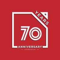 70-jähriges Jubiläum Logodesign mit verknüpfter Zahl im Quadrat isoliert auf rotem Hintergrund. glücklicher jubiläumsgruß feiert ereignisdesignillustration vektor