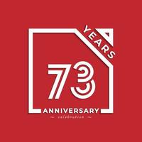 73-jähriges Jubiläum Logodesign mit verknüpfter Zahl im Quadrat isoliert auf rotem Hintergrund. glücklicher jubiläumsgruß feiert ereignisdesignillustration vektor