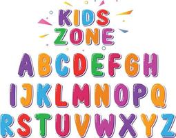 Kids Zone bunte Schriftarten Alphabete kleiner Vektor