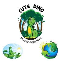 niedliches dinosaurier-thema-logo-set und illustration. Vektor