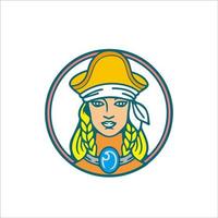 Drucken Sie Piratenmädchen-Illustrationsdesign für Ihr T-Shirt, Logo, Charakter und Identität vektor