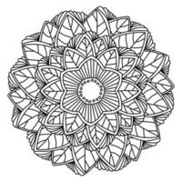 Kontur-Mandala mit Blume in der Mitte, Blättern und Locken an den Rändern, Anti-Stress-Malseite aus Doodle-Pflanzenmotiven vektor