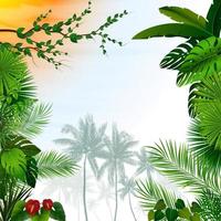 tropische Landschaft mit Palmen und Blättern vektor