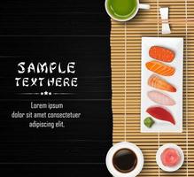 Sushi, japanisches Essen auf dunklem Holztischhintergrund