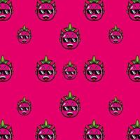 niedliche lustige zeichentrickfigur drachenfrucht auf rosa hintergrund. vektorkarikatur kawaii charakterillustrationsdesign auf tapete vektor