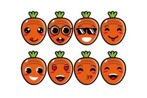 sött leende rolig morot grönsak set collection.vector platt tecknad ansikte karaktär maskot illustration .isolated på vit bakgrund vektor