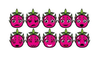 söt leende rolig drake frukt set collection.vector platt tecknad ansikte karaktär maskot illustration .isolated på vit bakgrund vektor
