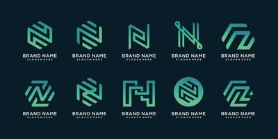 uppsättning av n logotyp samling med geometri koncept och kreativ gradient stil premium vektor