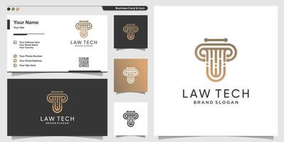 Law tech logotyp mall med linjekonst stil och visitkort design premium vektor