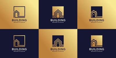 Satz von Gebäude-Logo-Sammlung mit Premium-Vektor im kreativen Strichkunststil