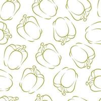 Vektornahtloses Muster mit süßem bulgarischem Pfeffergemüse, Cartoon-flach isolierte Hintergrundbild, Doodle-Umriss-Lebensmittelzeichnung. Textildruck. frische organische gesunde bauernhofpflanze. vektor