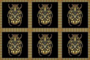 Nahtloses Muster mit goldenen Käfern in einem rechteckigen Ornament im griechischen Stil