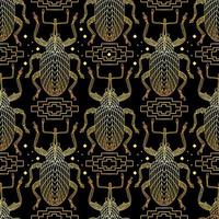 Nahtloses Muster mit goldenen Käfern und quadratischen Ornamenten im griechischen Stil.
