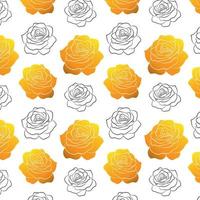 botanisches goldenes nahtloses Muster im Linienkunststil. Vektor-Rosenblume isoliert auf weißem Hintergrund Luxus-Stoff-Druckvorlage. botanik und gartenkulisse. goldfarben. vektor