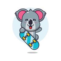 söt koala maskot seriefigur med skateboard vektor