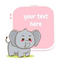 tecknad illustration av söt elefant karaktär med ballong text vektor