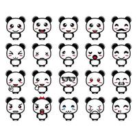 Set-Sammlung von niedlichem Panda-Maskottchen-Design. isoliert auf weißem Hintergrund. niedliches charakter-maskottchen-logo-ideenbündelkonzept vektor