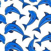 tecknad blå delfin seamless mönster isolerad på vit bakgrund. textiltryck eller barnkammare tapet vektor mall. havsfisk, djurliv. nautisk grafisk bakgrund.