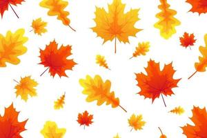 höstens sömlösa mönster, röd och orange lönn och eklöv på vit bakgrund. höstens natur. perfekt för tapeter, presentpapper, mallfyllning, webbsida, hösthälsningskort vektor