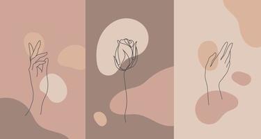 Vektor minimalistischen Stil Pflanzen Blumen. Linie Blume, nackte Farben. handgezeichneter abstrakter Druck. Verwendung für Social-Media-Hintergrundbilder, Schönheitslogos, Posterillustration,