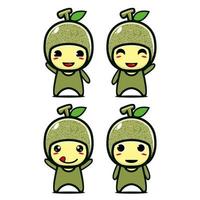 set samling av söt melon maskot design karaktär. isolerad på en vit bakgrund. söt karaktär maskot logotyp idé bunt koncept vektor