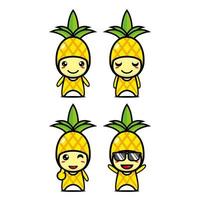 set samling av söt ananas maskot design karaktär. isolerad på en vit bakgrund. söt karaktär maskot logotyp idé bunt koncept vektor