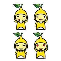 set samling av söt citron maskot design karaktär. isolerad på en vit bakgrund. söt karaktär maskot logotyp idé bunt koncept vektor