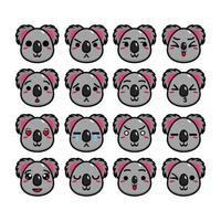 set sammlung von niedlichem kopf koala maskottchen design charakter. isoliert auf weißem Hintergrund. niedliches charakter-maskottchen-logo-ideenbündelkonzept vektor