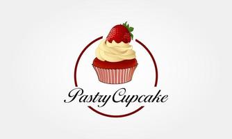 Gebäck Cupcake-Vektor-Logo-Illustration. Cupcake-Bäckerei stilvolle Logo-Vorlage. Dieses Zeichen ist ein süßes Zeichen, das aus Cupcake-Symbolen und dekorativen Designelementen besteht. vektor