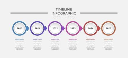 abstrakte Business-Infografik-Vorlage mit 6 Kreisen auf Zeitachsendiagrammen. kreatives präsentationsetikettendesign für infografiken. vektor