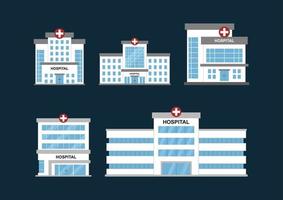 Set flaches Vektordesign von Krankenhausgebäuden. Krankenhausvektor geeignet für Infografik, Grafikressourcen, Spielressourcen, medizinisches Konzept und mehr.