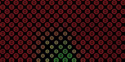 dunkelgrüner, roter Vektorhintergrund mit okkulten Symbolen. vektor