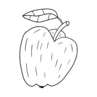 Cartoon Linear Doodle Retro-Apfel mit Blatt isoliert auf weißem Hintergrund. vektor