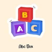 grundlegende kinderlernblöcke, flacher aufkleber der abc-box vektor