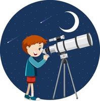 Ein Junge, der nachts durch das Teleskop schaut vektor