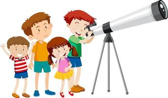 Viele Kinder schauen durch das Teleskop vektor