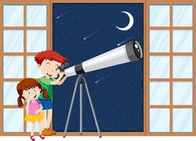 barn observera natthimlen med teleskop vektor