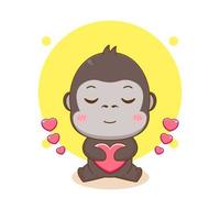 söt gorilla kramar kärlek hjärta seriefigur illustration vektor