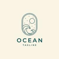 Ocean Beach Sun Wave Line Umriss Logo-Design vektor