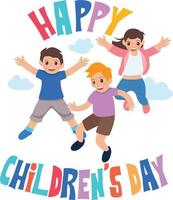 illustration von drei kindern, die zusammen spielen, um den weltkindertag zu feiern vektor