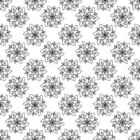 nahtlose Blumenmuster minimale und geometrische Texturen. schwarzer Umriss isoliert auf weißem Hintergrund. einfache Mandala-Blumenelemente. vektor