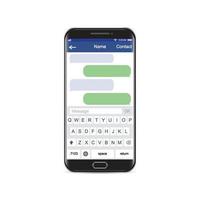 Smartphone schwarze Chat-SMS-App-Vorlagenblasen, Schwarz-Weiß-Thema. Platzieren Sie Ihren eigenen Text in den Nachrichtenwolken. Verfassen Sie Dialoge mit Beispielblasen