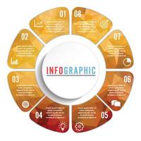 vektor ansluten polygon infographic diagram. cirkulärt diagram med 8 alternativ. framsteg i papper för handledning. affärsidé sekvens banner. eps10 åtta delar pussel arbetsflöde layout.