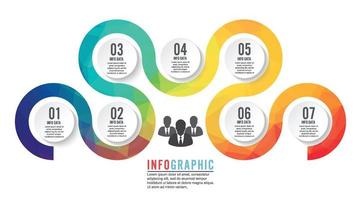 infografik steg för steg. universellt abstrakt element av diagram, graf, diagram med 7 alternativ, delar, processer anslutna via ben. vektor affärsmall för presentation och utbildning.