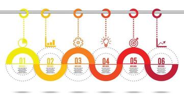 mall tidslinje infografisk färgad horisontell numrerad för sex positioner kan användas för arbetsflöde, banner, diagram, webbdesign, områdesdiagram vektor