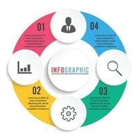 Vektor-Infografik-Kreisvorlage mit 4 Schritten, Teilen, Optionen, Sektoren, Stufen. kann für Diagramme, Tortendiagramme, Workflow-Layouts, Fahrraddiagramme, Broschüren, Berichte und Präsentationen verwendet werden. vektor