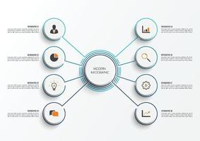 vektor infographic mall med 3d pappersetikett, integrerade cirklar. affärsidé med 8 alternativ. för innehåll, diagram, flödesschema, steg, delar, tidslinjeinfografik, arbetsflöde, diagram.