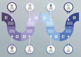 Timeline-Infografik-Designvorlage mit 8 Optionen, Prozessdiagramm, Vektorillustration eps10 vektor